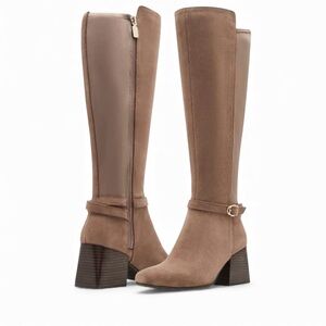 Blondo TWYLA-W Waterproof Knee-High Boots Taupe Suede All-Weather Block Heel